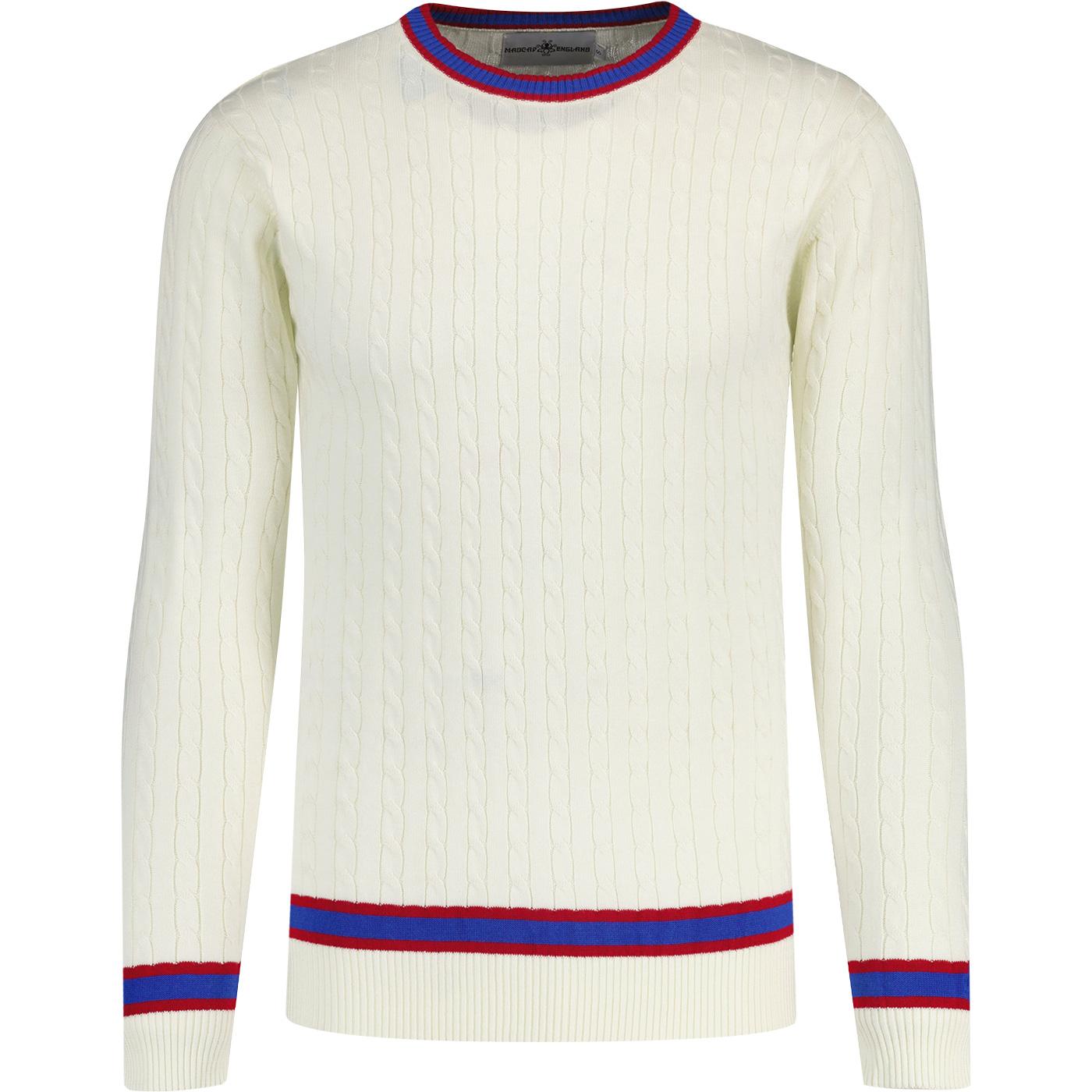madcap england mens retro crew neck cable knit cricket jumper winter white madcap england mens retro crew neck cable knit cricket jumper winter white