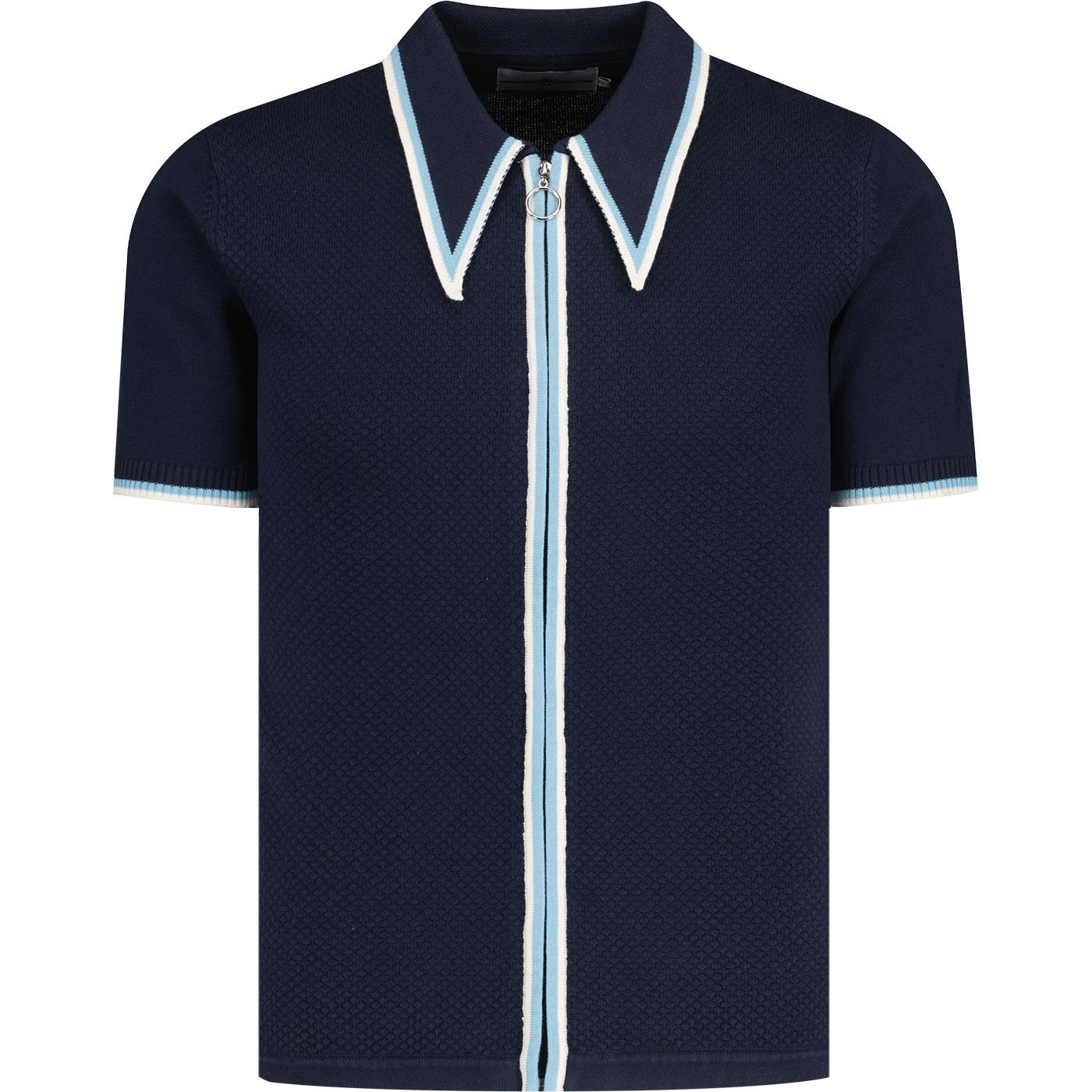 madcap england mens mack popcorn knit zip through spear collar short sleeve blazer navy madcap england mens mack popcorn knit zip through spear collar short sleeve blazer navy