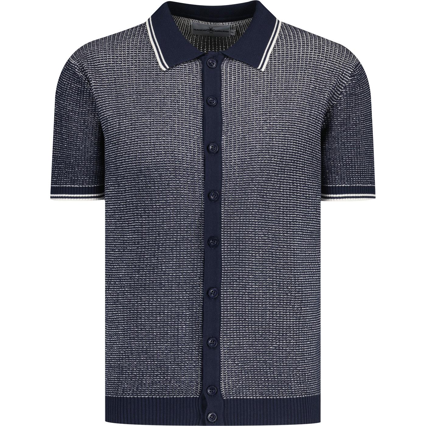 madcap england mens arrow 2 tone textured button through polo cardigan navy