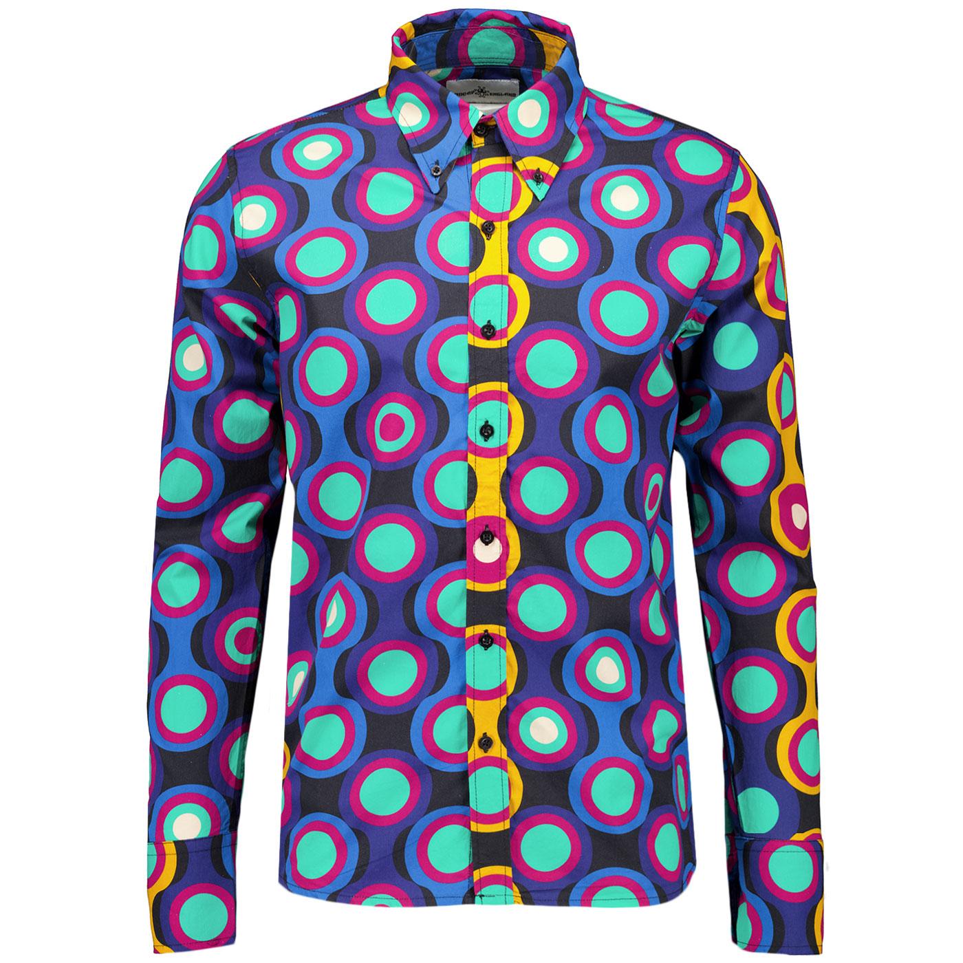 Madcap England Trip Psych-Out Abstract Mod Target Print Button Down Shirt in Jet Set