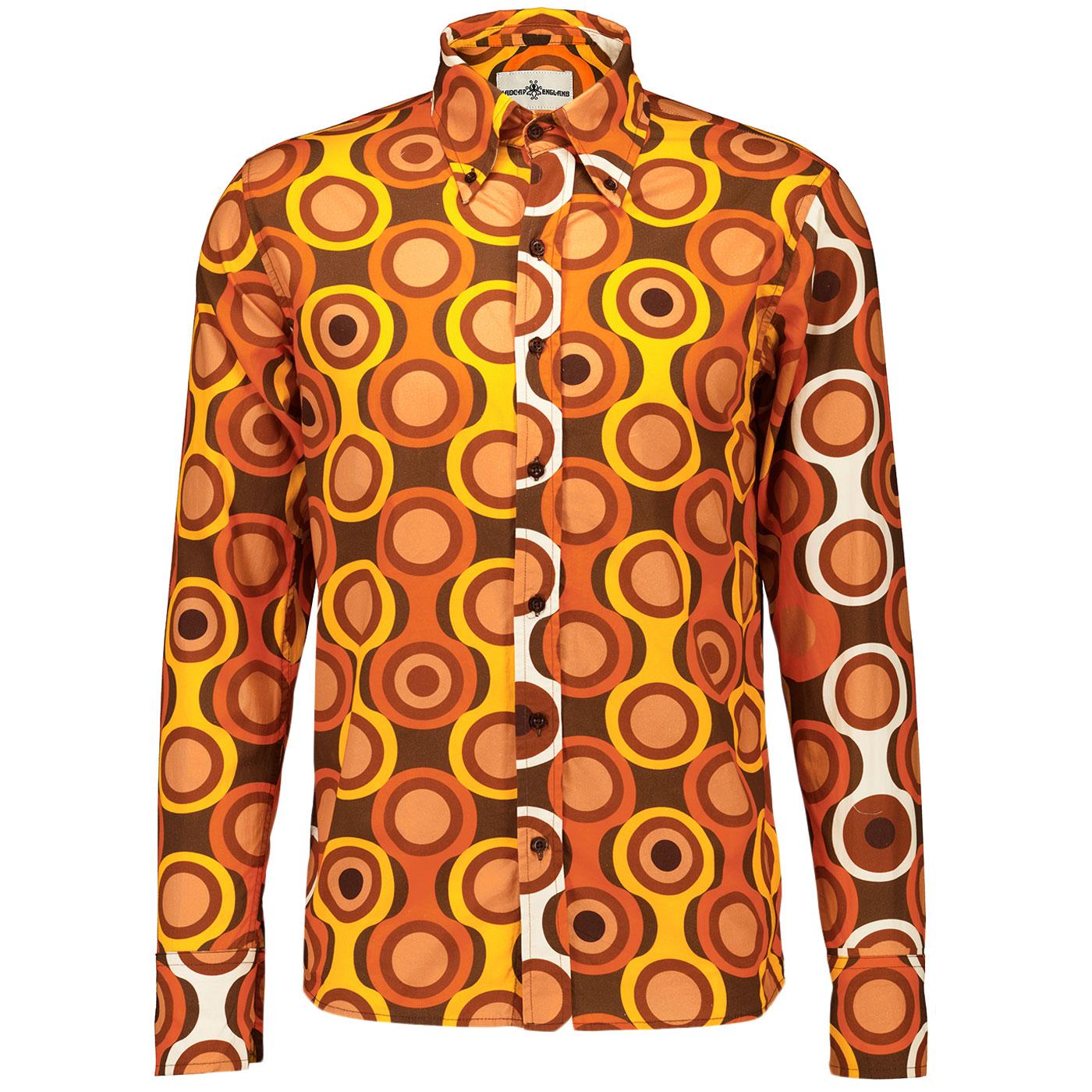 Madcap England Trip Psych-Out 60s Mod Op Art Target Button Down Shirt in Emparador
