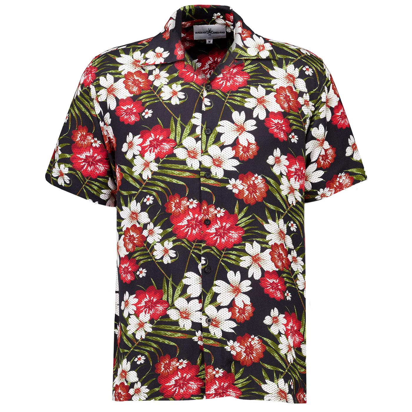 Rock-a-Hula Madcap England Black Floral Pin Dot Riviera Collar Shirt MC1078