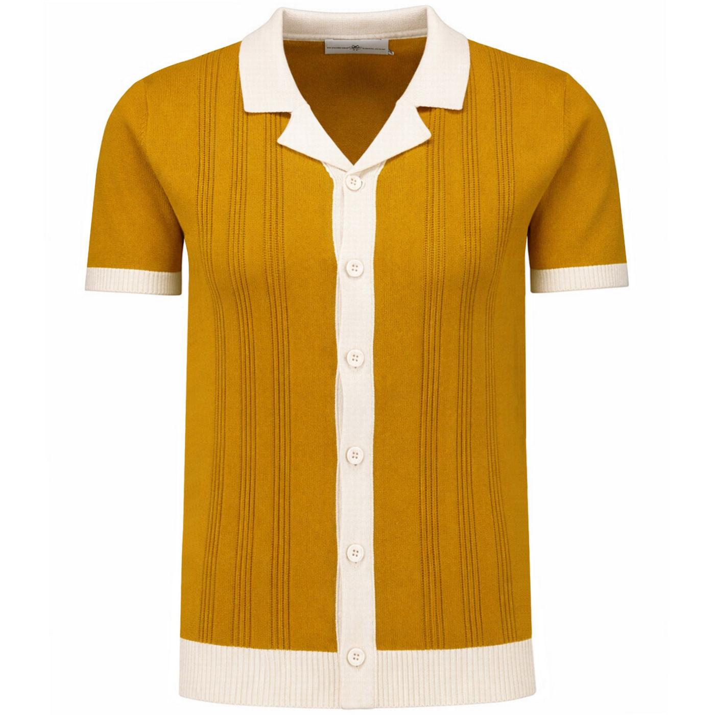 Riviera Retro 1970s Knitted Revere Collar Shirt in Buckthorn - Main View