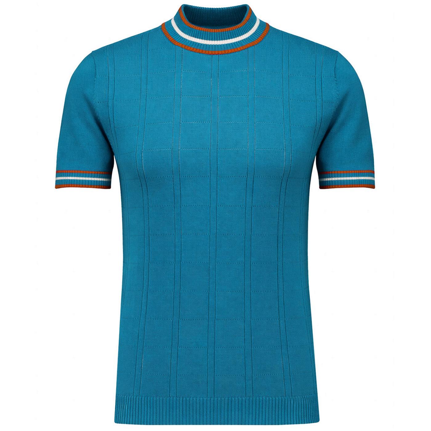 Wilson Men's 1960s Mod Pointelle Knit Mock Turtleneck T-shirt in Gulf Coast Main View