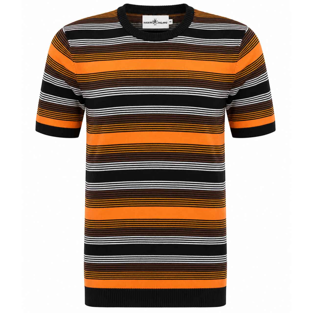 Front of the Capitol Men's Retro Stripe Knitted Mod T-shirt in Black