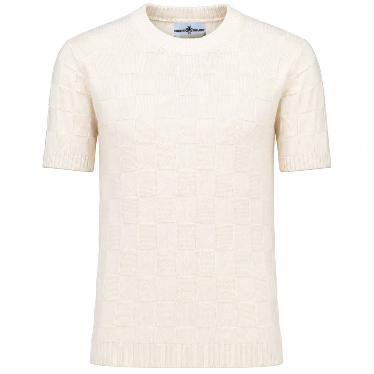 Hemingway Retro 50s Jazz Check Chunky Knitted T-shirt in Snow White