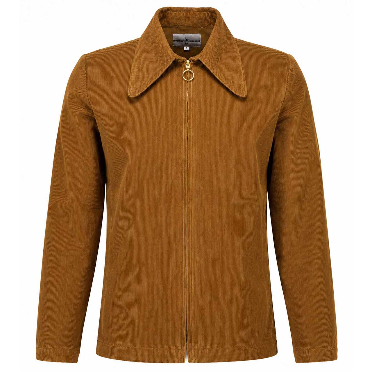 Ziggy beagle collar retro 70s cord shirt jacket in Tan front view
