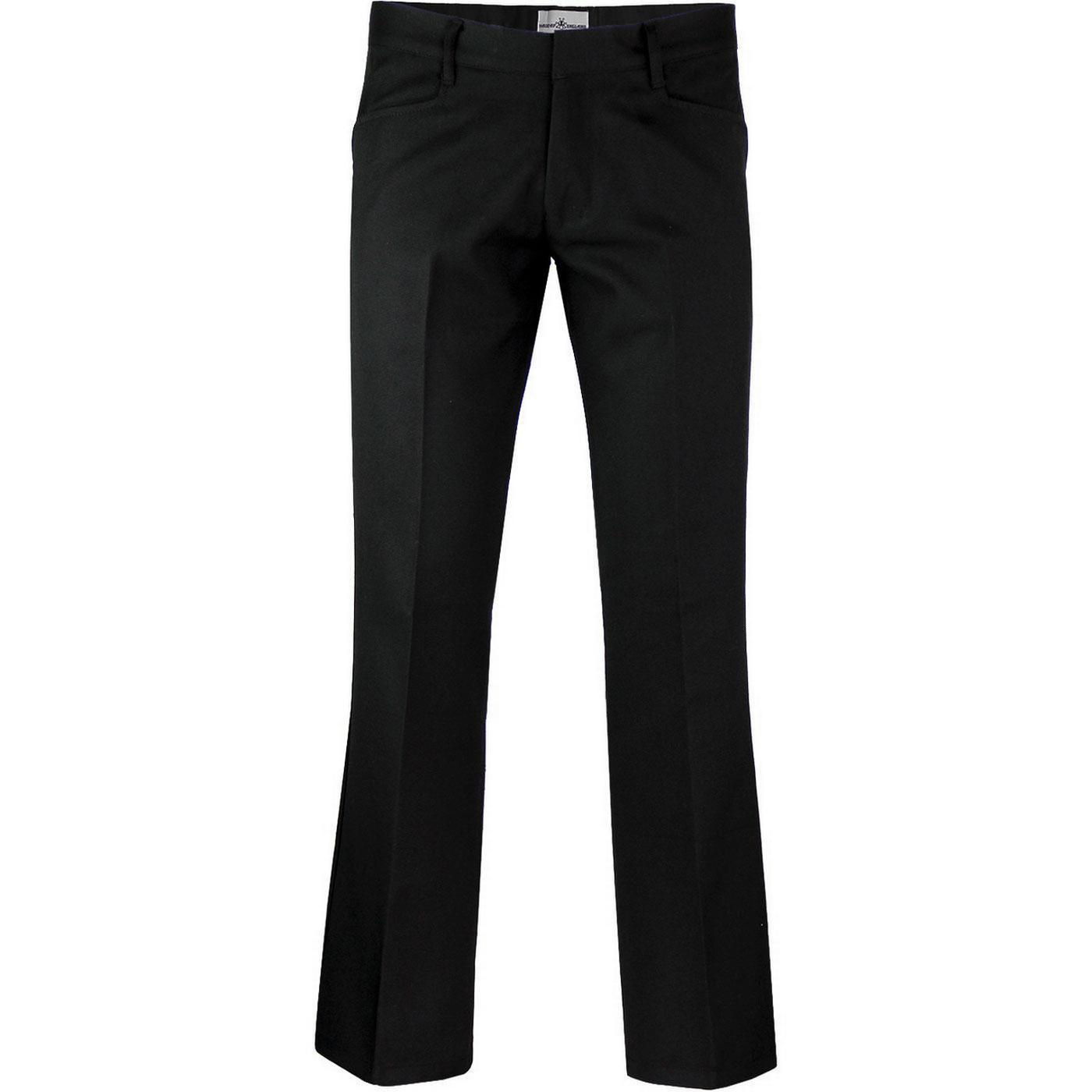 Madcap England Logan Bootcut Hopsack Trousers Mod 60s Style in Black