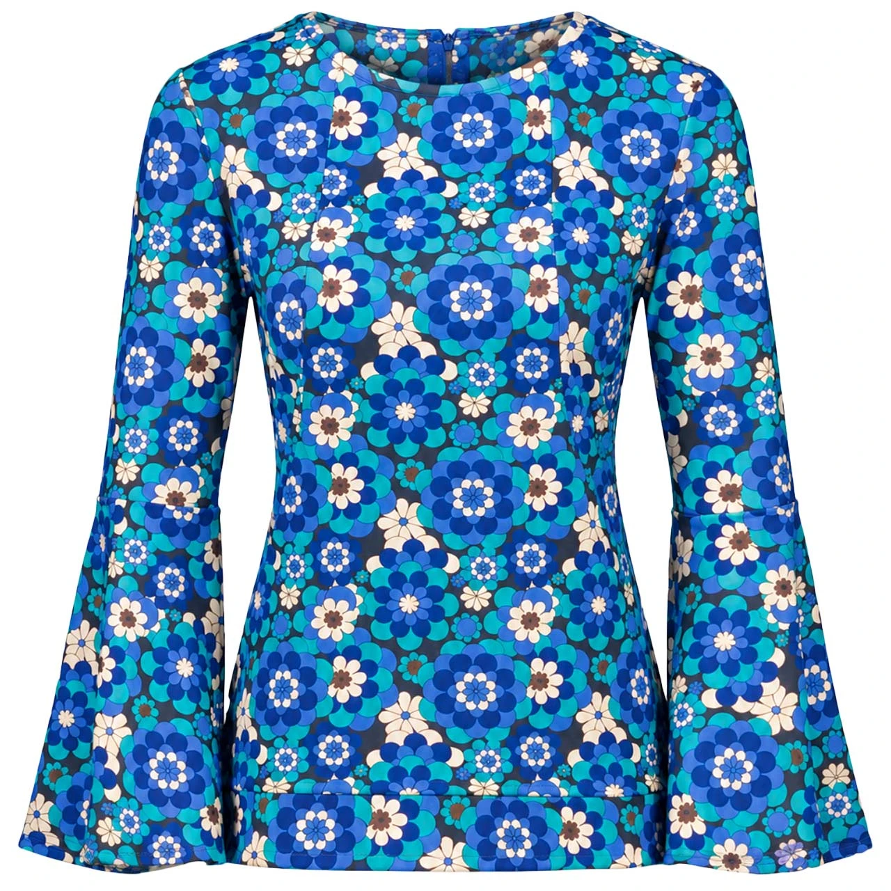 Madcap England Cass Blue Floral Bell Sleeve Top Front View