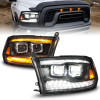 ANZO 09-18 Dodge Ram 1500/2500/3500 Full LED Proj Headlights w/Switchback Light Bar - Black - 111595 Photo - Primary