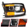 ANZO 09-18 Dodge Ram 1500/2500/3500 Full LED Proj Headlights w/Switchback Light Bar - Black - 111595 Photo - Unmounted