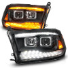 ANZO 09-18 Dodge Ram 1500/2500/3500 Proj HL Headlights Switchback + Sequential - Black Amber - 111611 Photo - Unmounted