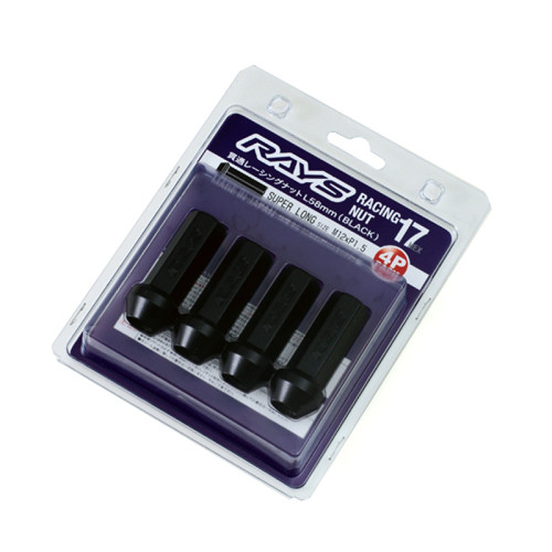 Rays 17 Hex Racing Nut Set L58 Super Long Type 12x1.25 - Black Chromate (4 Pieces) - W17RN12125BL58 User 1
