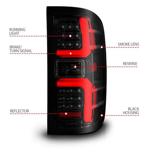 ANZO 15-19 Chevrolet Silverado 2500 HD/3500 HD LED Taillight w/ Sequential Black Housing/Smoke Lens - 311451 Photo - Unmounted