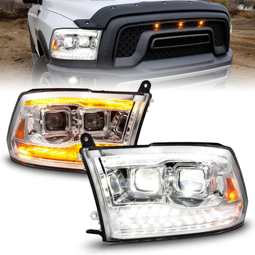 ANZO 09-18 Dodge Ram 1500/2500/3500 Full LED Proj Headlights w/Switchback Light Bar - Chrome - 111596 Photo - Primary