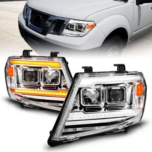 ANZO 09-20 Nissan Frontier Chrome Projector Plank Style DRL w/ Switchback & Sequential LED DRL - 111598 Photo - Primary