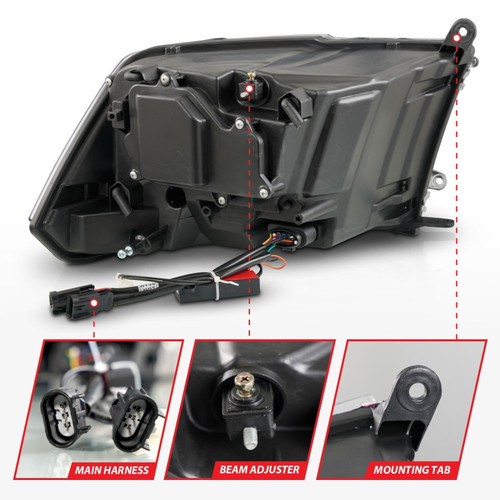 ANZO 09-18 Dodge Ram 1500/2500/3500 LED Plank Style Headlights Switchback + Sequential - Matte Black - 111609 Photo - Unmounted