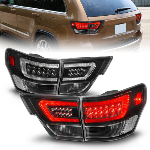 ANZO 11-13 Jeep Grand Cherokee LED Taillights w/ Lightbar Black Housing/Clear Lens 4pcs - 311439 Photo - Primary