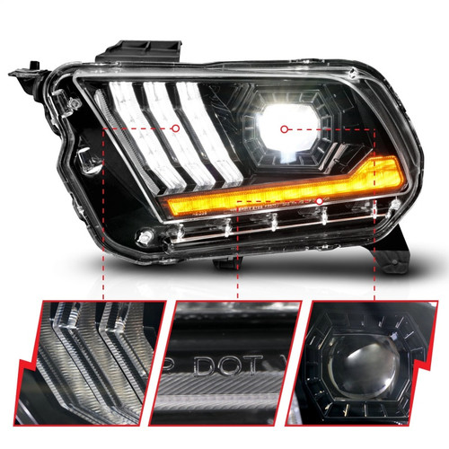 ANZO 10-14 Ford Mustang LED Projector Headlights w/Sequential Light Tube (NON HID Compatible) - 121577 Photo - Unmounted