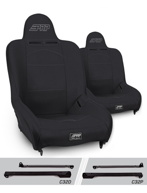 PRP Premier High Back Suspension Seats Kit for Jeep Wrangler CJ7/YJ (Pair) - Black - A100110-C32-50 Photo - Primary