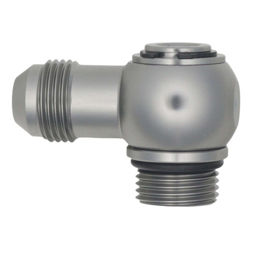 DeatschWerks 8AN ORB Male to 8AN Male Flare Low Profile 90-Degree Swivel - Anodized DW Titanium - 6-02-0416 Photo - Primary