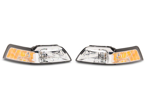 Raxiom 99-04 Ford Mustang Axial Series OEM Style Replacement Headlights- Chrome Housing (Clear Lens) - 413421 Photo - Primary