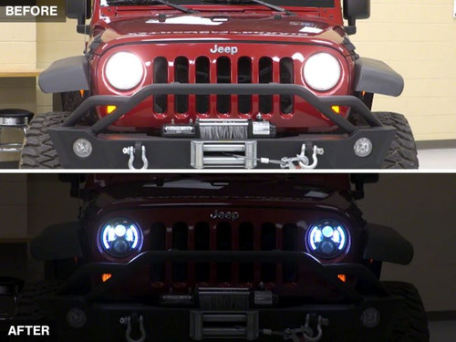 Raxiom 97-18 Jeep Wrangler TJ & JK 6-LED Headlights w/ Partial Halo- Blk Housing (Clear Lens) - J135442 Photo - Close Up
