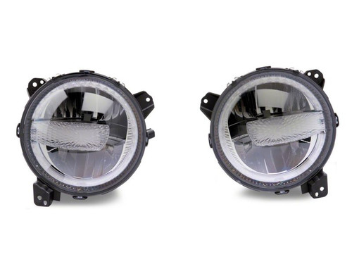 Raxiom 18-23 Jeep Wrangler JL Axial Series 9-In LED Headlights- Blk Housing (Clear Lens) - J164371 Photo - Close Up