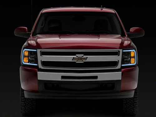 Raxiom 07-13 Chevrolet Silverado 1500 Axial Series Headlights w/ LED Bar- Blk Housing (Clear Lens) - S138003 Photo - Close Up