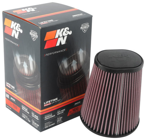 K&N Universal Clamp-On Air Filter 3-1/2in 10 Degree Flange 5-3/4in B 4-1/2in x 3-1/4in T 7in H - RU-1033 Photo - out of package