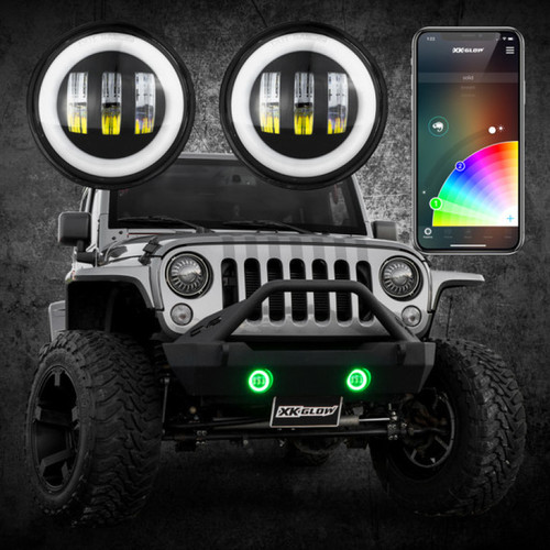 XK Glow 4In Black RGB LED Jeep Wrangler Fog Light XKchrome Bluetooth App Controlled Kit - XK042010-B User 1