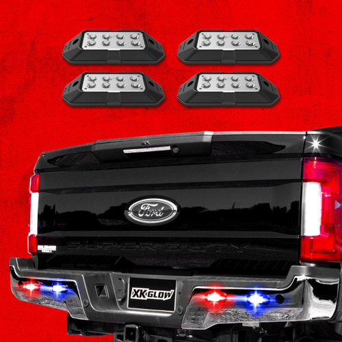 XK Glow Strobe Pod Lights w/ Traffic Modes Ultra LEDs Multiple Modes + Solid On - Red + Blue 4pc - XK052001-4RB User 1