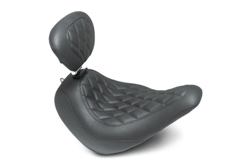 Mustang 18-21 Harley Low Rider, Sport Glide Wide Tripper Solo Seat w/Dr Backrest Diamond - Black - 83043 Photo - Primary