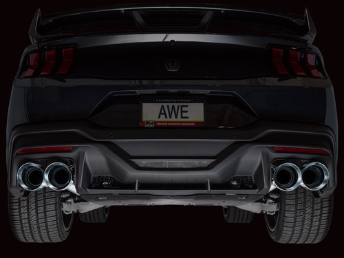 AWE 2024 Ford Mustang Dark Horse S650 RWD Track Edition Catback Exhaust w/ Quad Chrome Silver Tips - 3020-42375 Photo - Mounted