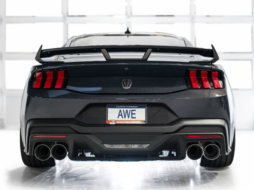AWE 2024 Ford Mustang Dark Horse S650 RWD SwitchPath Catback Exhaust w/ Quad Chrome Silver Tips - 3025-42375 Photo - Mounted