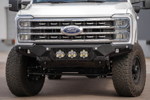 Addictive Desert Designs 2023+ Ford F-250/F-350 Bomber Front Bumper (w/ 3 Baja Designs LP6 Mounts) - F810014100103 Photo - Mounted