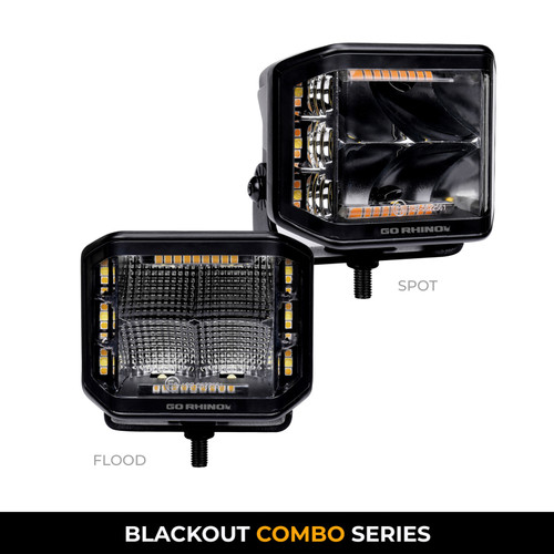 Go Rhino Xplor Blackout Combo Series Cube Sideline LED Spot Lights w/ Amber 4x3 - Blk (Pair) - 750700322SCS Photo - Close Up