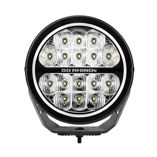 Go Rhino Xplor Blackout Series Round LED Spot Light Beam w/DRL (Surface/Thread Stud Mnt) 7in. - Blk - 750800711SRS Photo - Primary