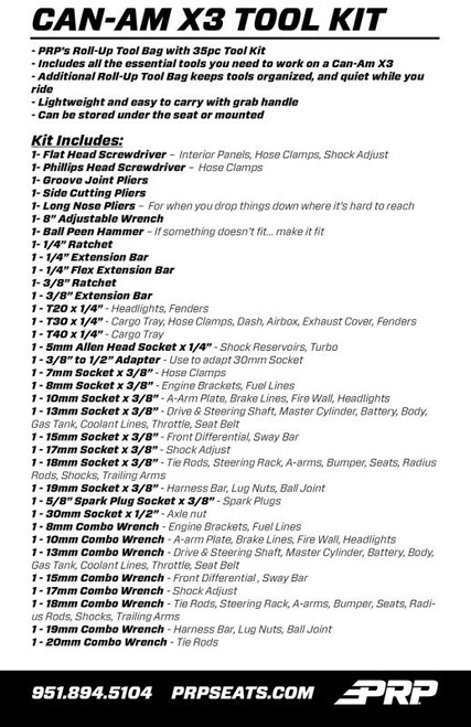 PRP 35pc Can-Am Roll Up Tool bag Tool kit - Black - E112 Photo - Close Up