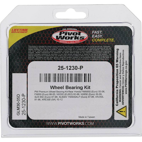 Pivot Works Honda Wheel Bearing Kit Premium Bearings - 25-1230-P Photo - Primary