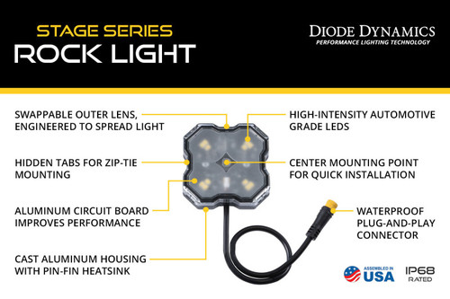 Diode Dynamics Stage Series SXS Rock Light Installer Kit - RGBW M8 w/Controller (8-pack) - DD7753C User 8
