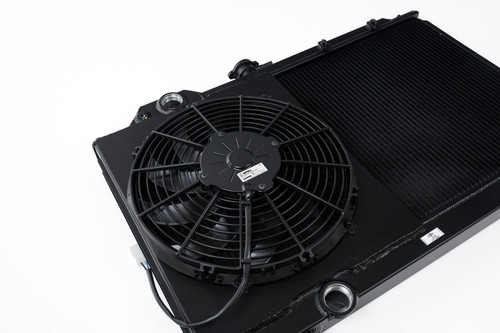 CSF 96-07 Mitsubishi Evo 4/5/6/7/8/9 Full-Slim Radiator w/12in Fan & Shroud/-16AN - Black - 7075B Photo - out of package