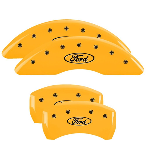 MGP 4 Caliper Covers Engraved Front & Rear 24-25 Ford Mustang EcoBoost Yellow Finish Black Ford Logo - 10261SFRDYL Photo - Primary