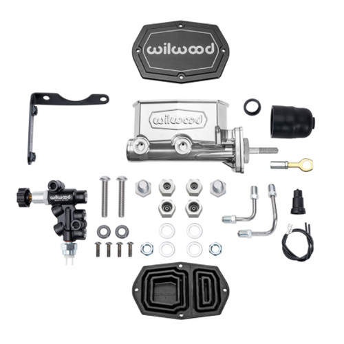 Wilwood MOPAR Compact Tandem M/C Kit w/ P-Valve & Pushrod 15/16in Bore - Chrome Powdercoat - 261-17796-P Photo - Primary