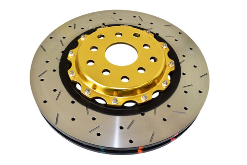 DBA 04-07 STi/2017 BRZ w/Perf. Pkg. 10 Hole Front Drilled/Slotted 5000 Series 2 Pc Rotor w/Gold Hat - DBA5654GLDXS-10 Photo - Primary