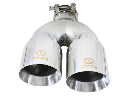 aFe Takeda 2.5in 304 Stainless Steel Clamp-on Exhaust Tip Drivers Side 2.5in Inlet 4inDual- Polished - 49T25484-P122 Photo - Unmounted