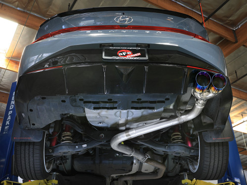 aFe Takeda 21-25 Hyundai Elantra 1.6L (t) 3in. SS Axle-Back Exhaust System w/Blue Flame Tips - 49-37045-L Photo - Mounted