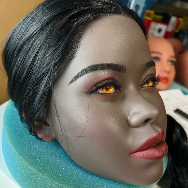 WM Doll head #61 in Black skin tone with Implanted Hair. In-stock and ready to ship.