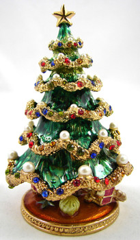 Christmas Jeweled Box - XMAS Tree  3 1/2"