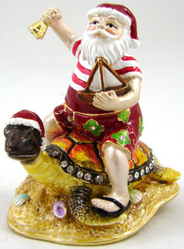 Christmas Jeweled Box - Santa Sea Turtle 2 1/2"